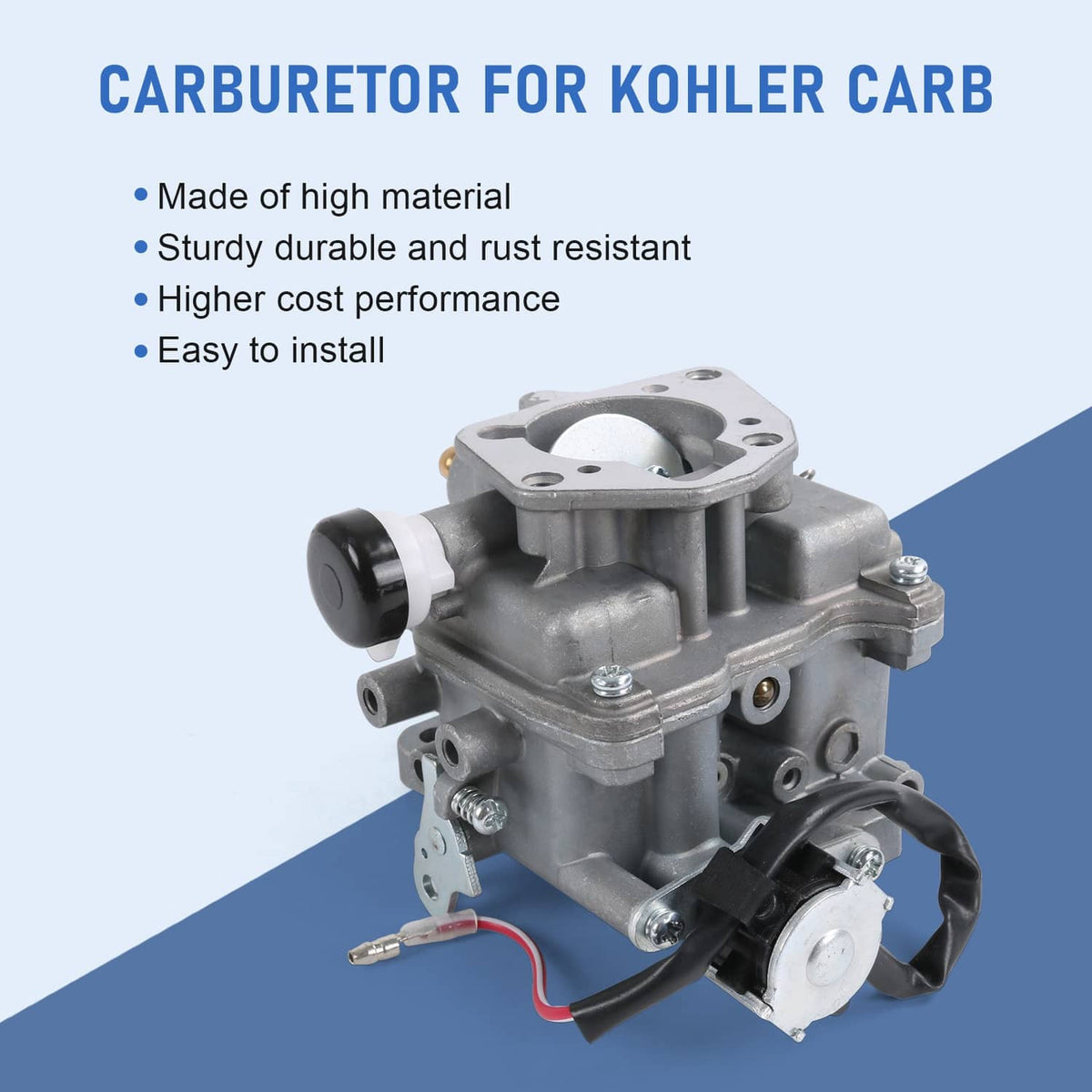 Gray carburetor with air intake boot and fuel line, mounted components visible