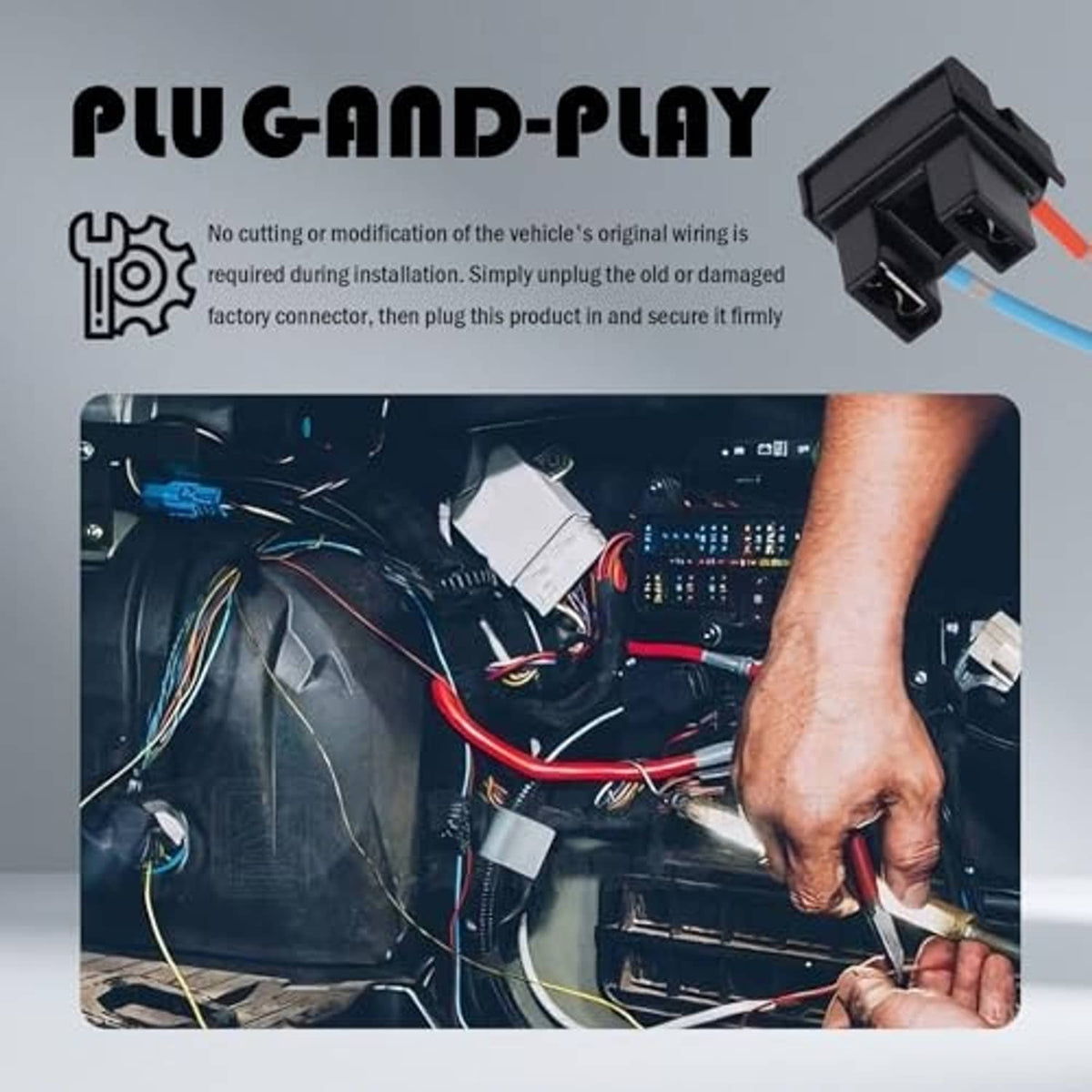Plug-and-play H7 headlight socket connector with blue/red wires, black plastic housing