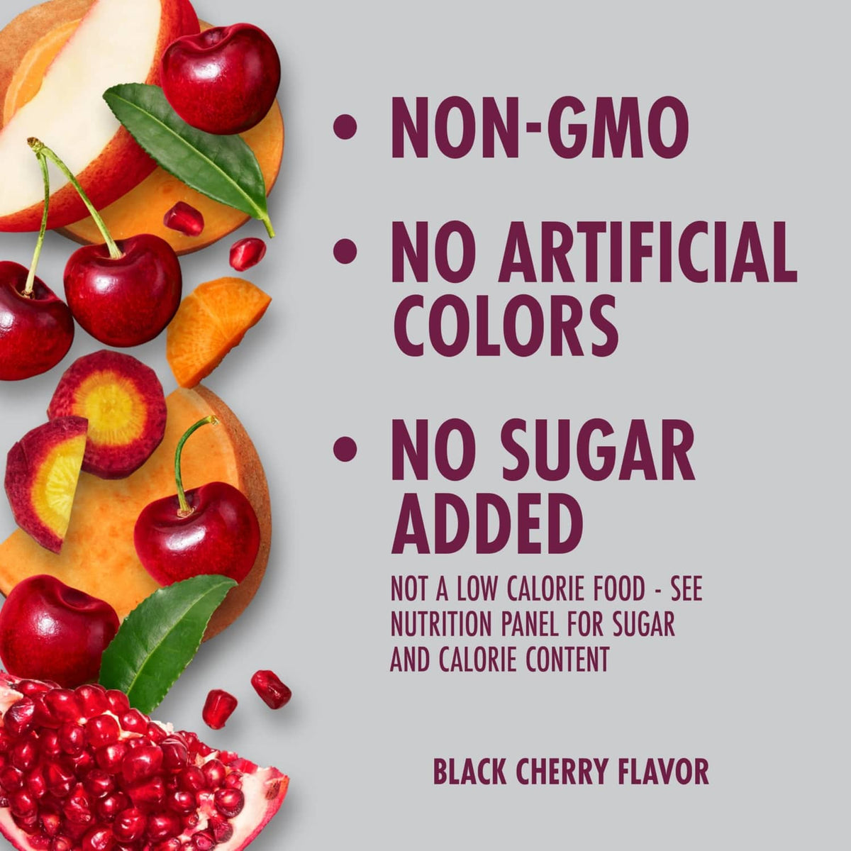 V8 Energy Black Cherry label: non-GMO, no artificial colors, no sugar added