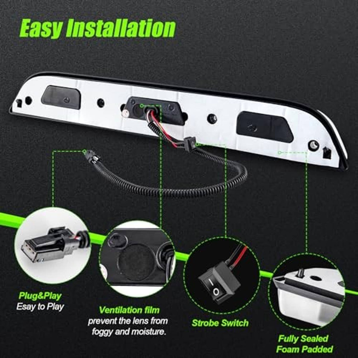 LED third brake light installation wiring harness with mounting bracket