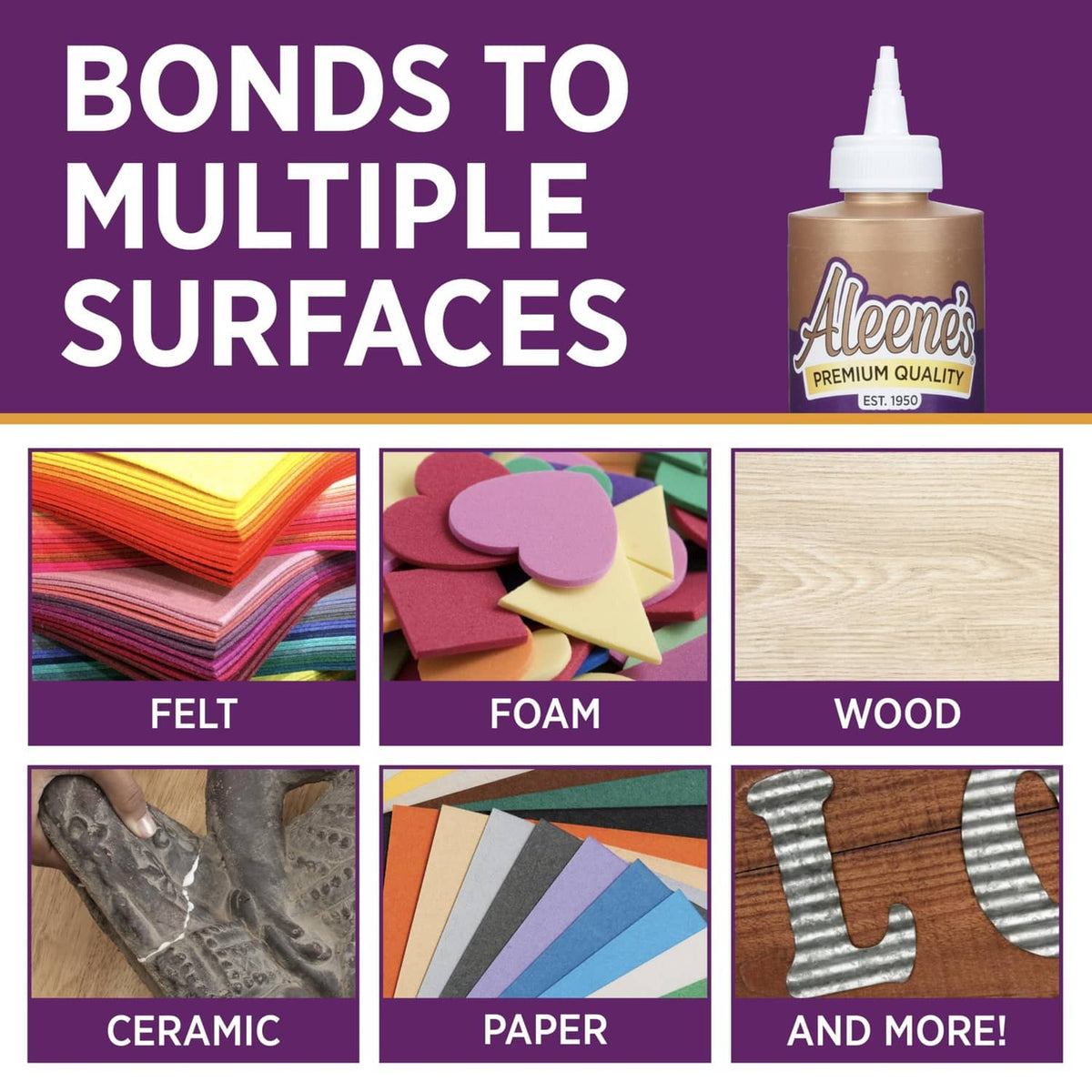 Aleene's Original Tacky Glue bottle with nozzle, bonds to multiple surfaces