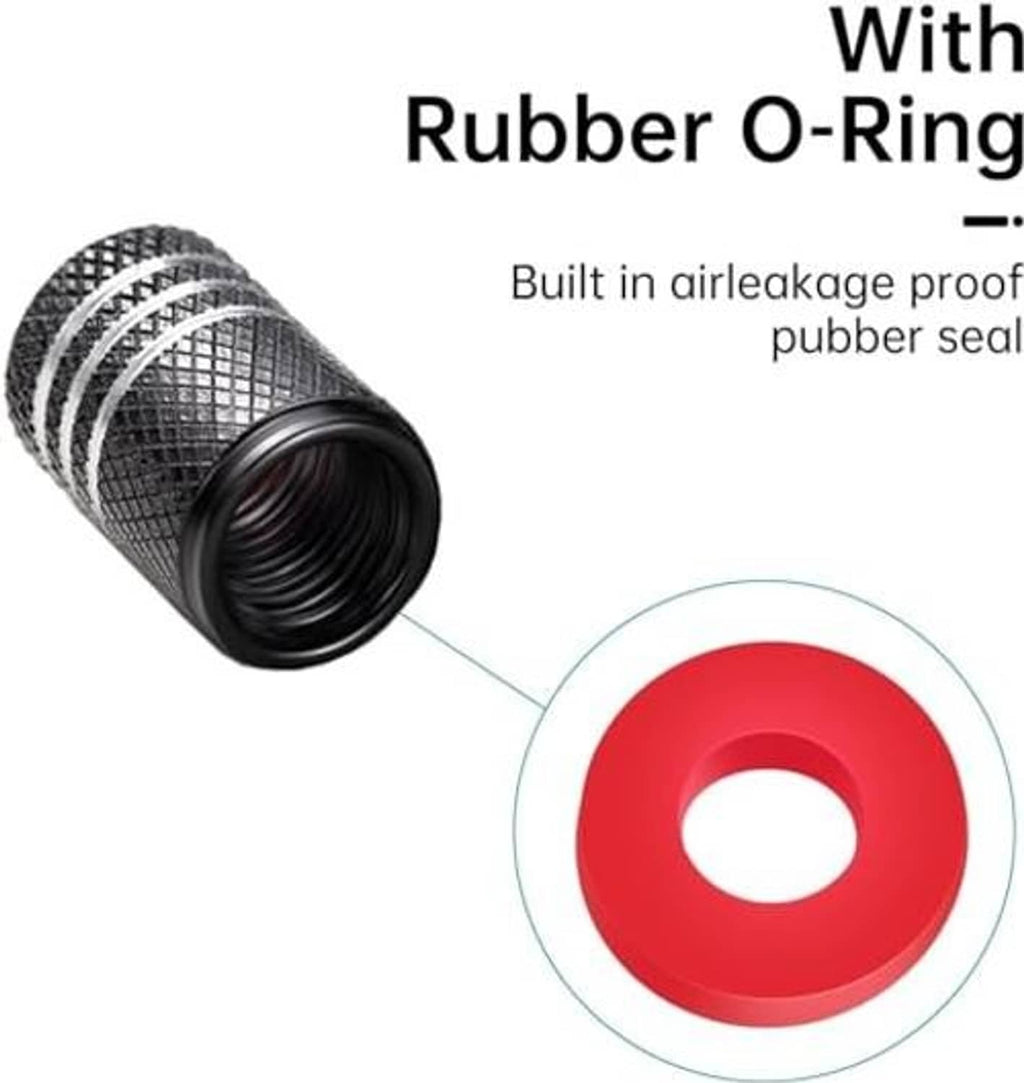 Black tire valve stem cap with rubber O-ring seal for leak protection