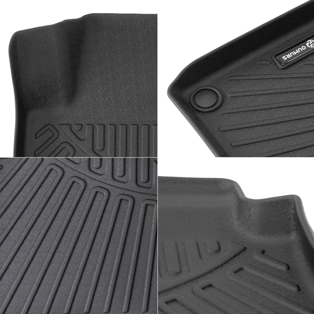 Black rubber floor mat surface with raised ridges and anti-slip grip details