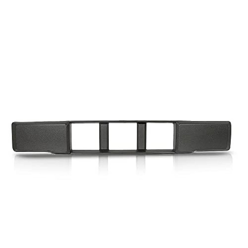 Black grille trim panel insert with rectangular center openings and textured end sections