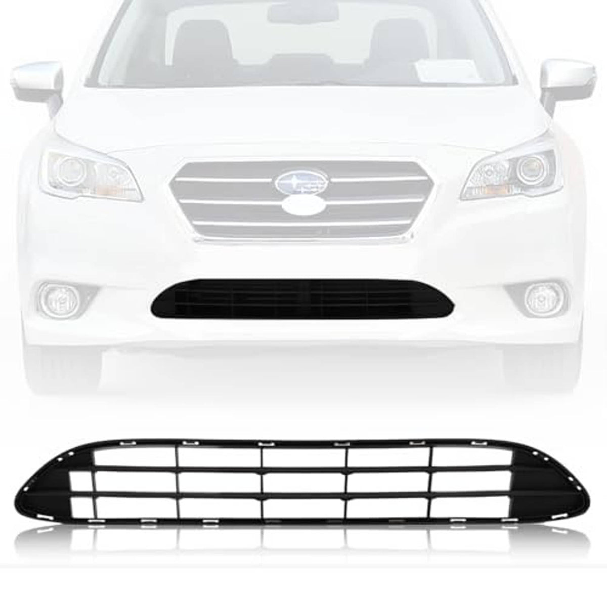 Black grille insert with rectangular grid pattern placed under front bumper opening