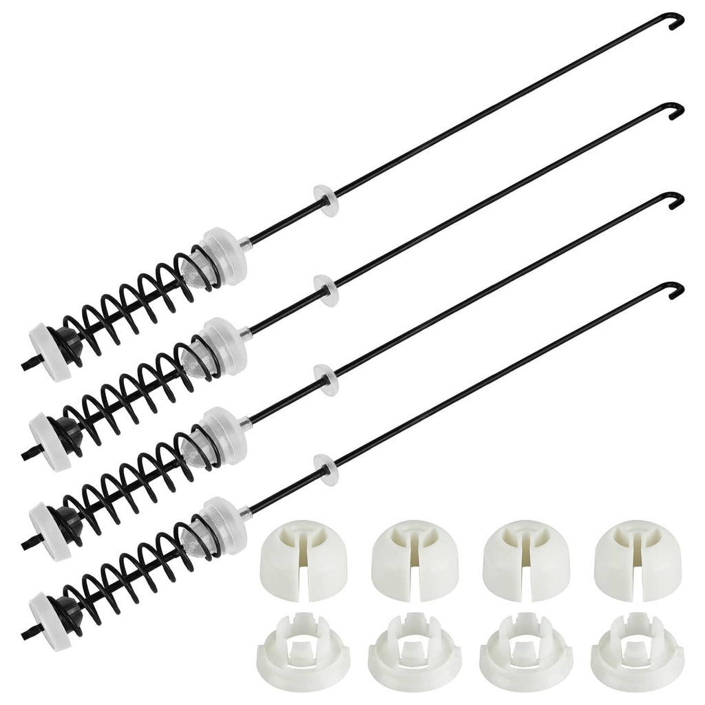 Washer suspension rod kit with four black spring rods and white mounting bushings