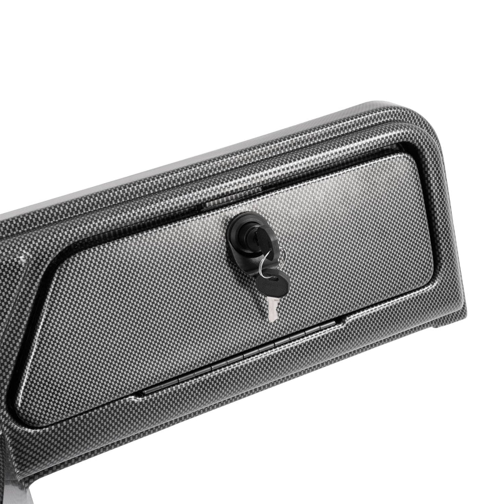 Carbon fiber style dashboard dash cover with key cylinder and rectangular opening