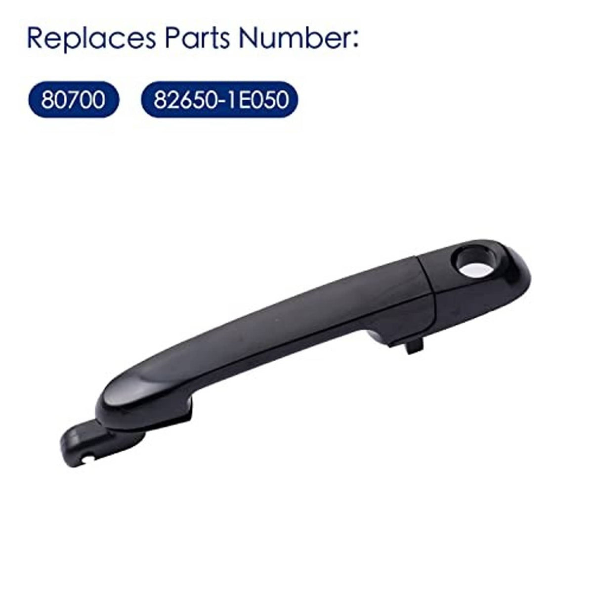 Exterior front left door handle replacement, dark gray/black with circular hole on top