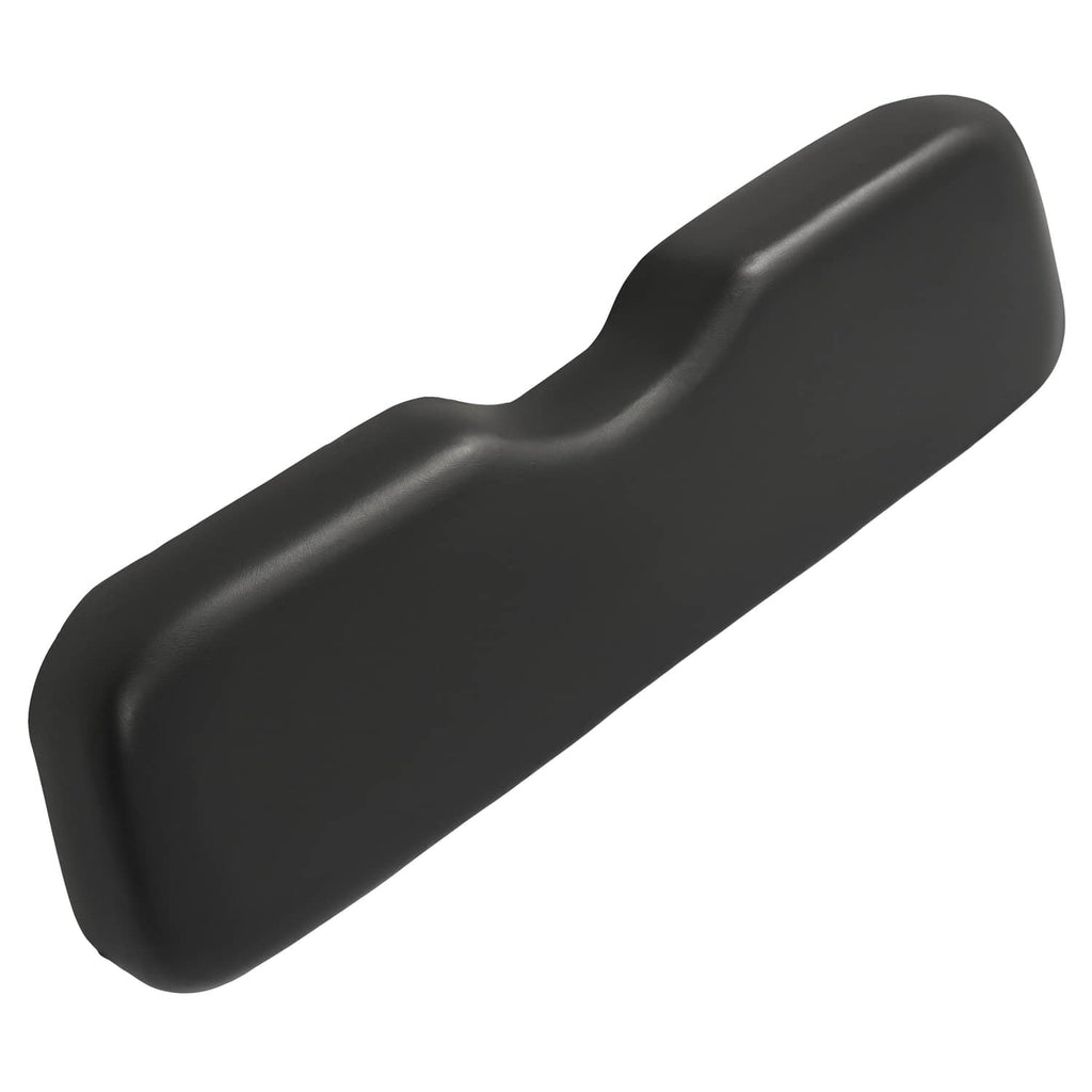 Golf cart seat back cushion, dark black, angled view showing rounded ends