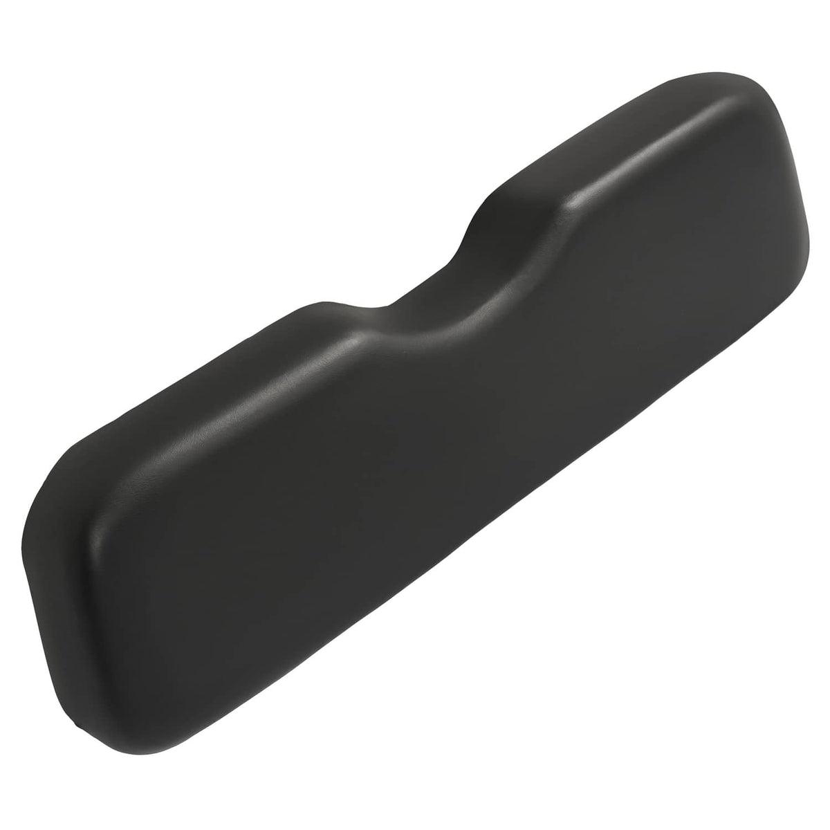 Golf cart seat back cushion, dark black, angled view showing rounded ends