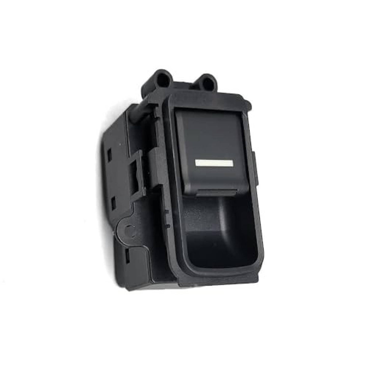 Power window switch module with open side housing and dark slider button cover