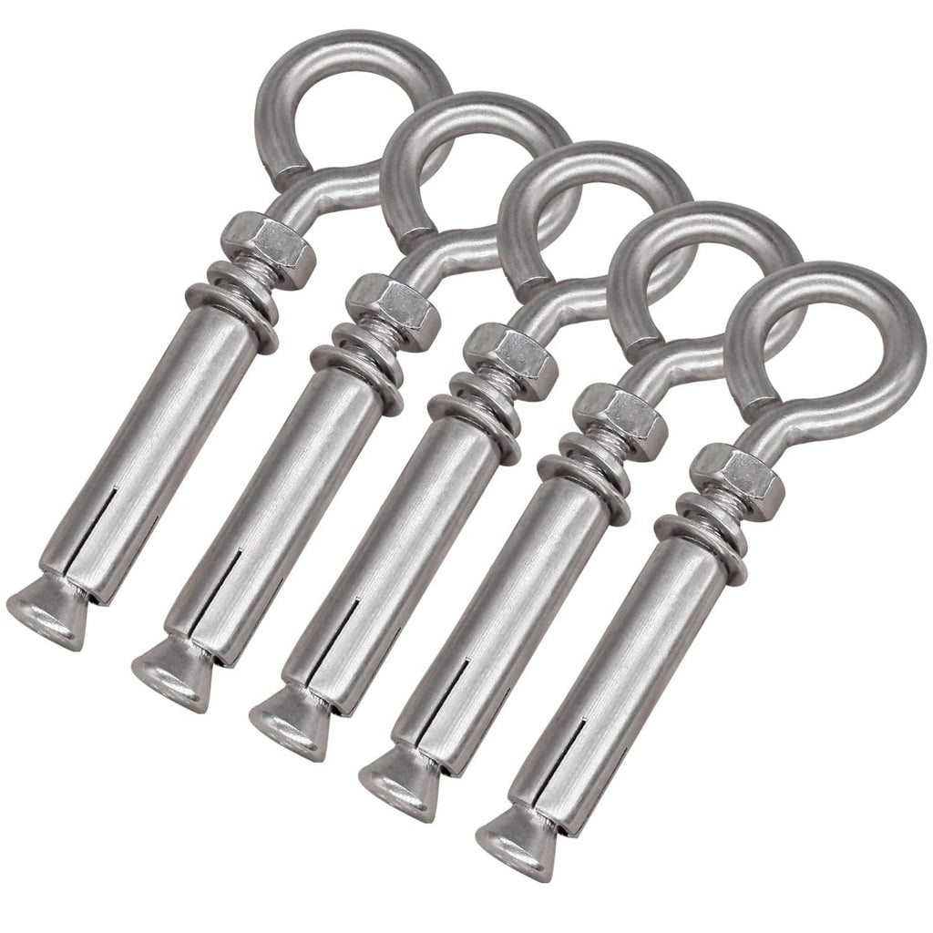Stainless steel expansion concrete anchors with eye bolts and screws, 5-pack