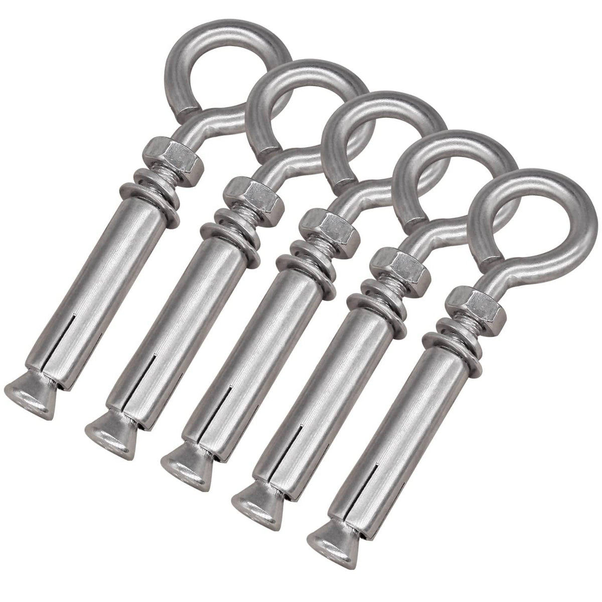 Stainless steel expansion concrete anchors with eye bolts and screws, 5-pack