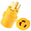 Yellow RV generator welder adapter plug, 4-prong male to 3-prong outlet