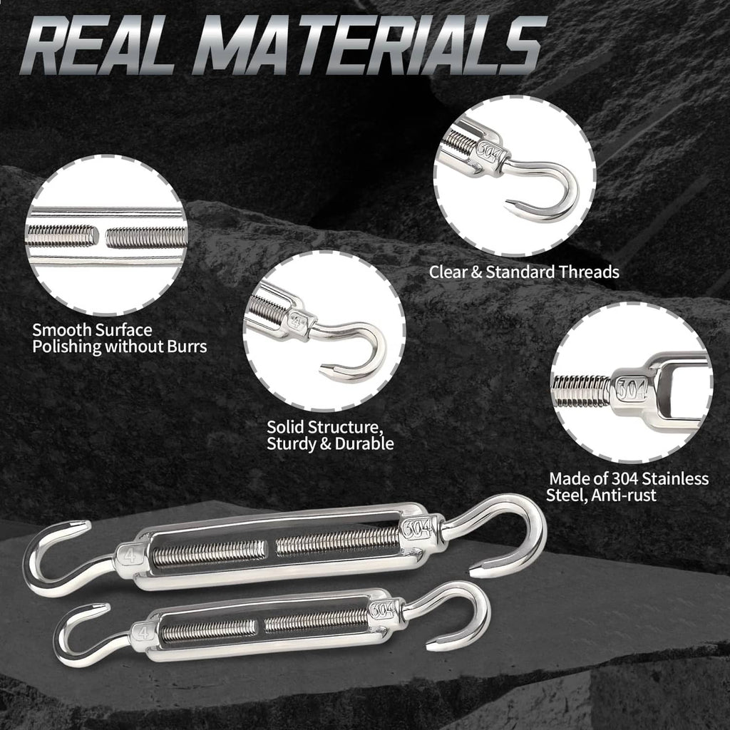 304 stainless steel M4 turnbuckle hooks with polished smooth threaded adjuster