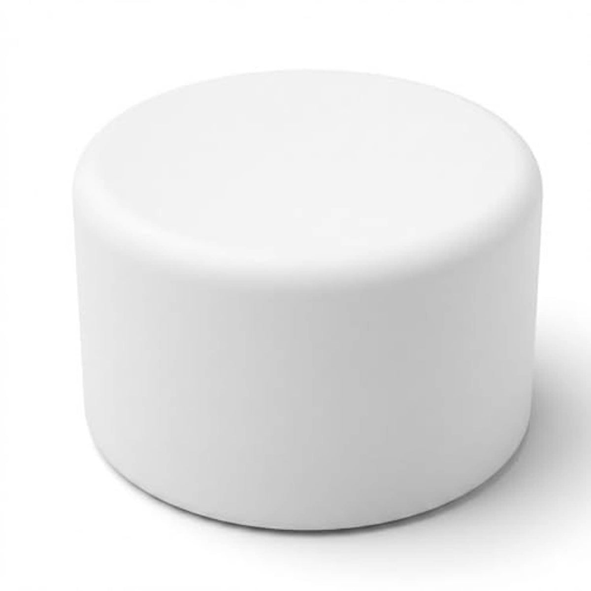 White round PVC pipe end cap plug, closed outer face, open interior