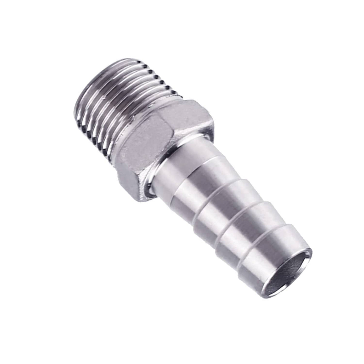 Barbed stainless steel 304 hose fitting with MNPT threads and flanged body