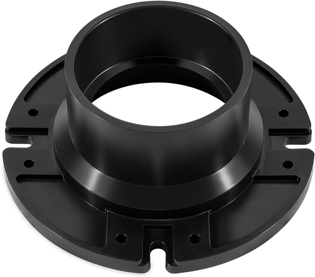 Black toilet socket floor flange ring with wide base and mounting tabs