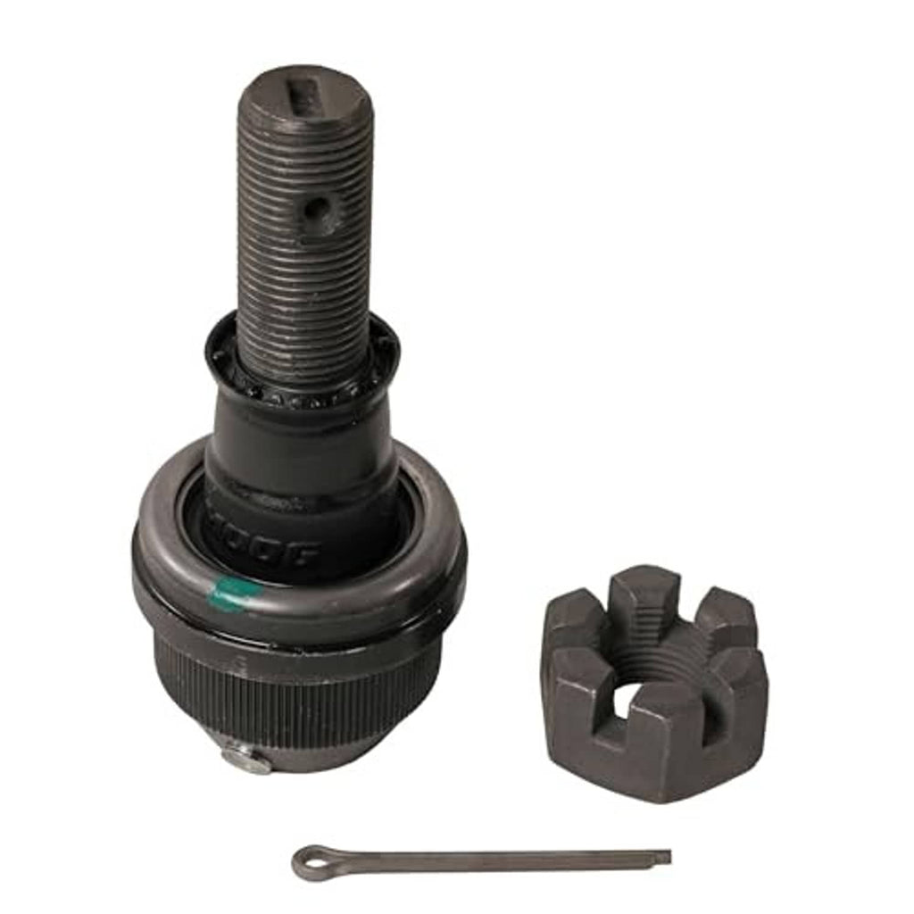 Black ball joint end with greaseable socket, threaded stud, nut and cotter pin