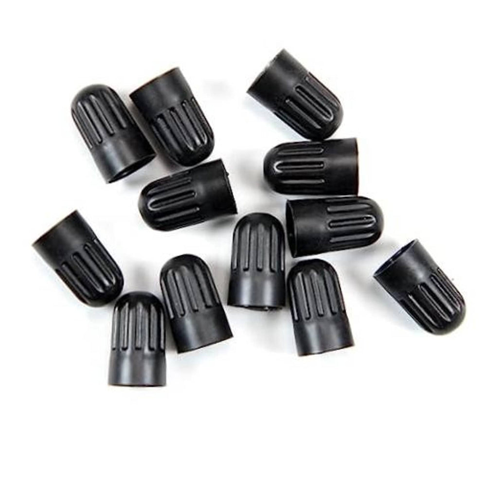 Black plastic long tire valve stem caps, multiple caps shown