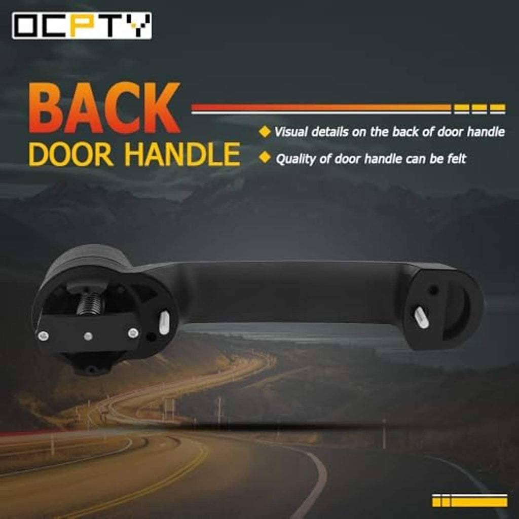 Back view of a black exterior door handle with mounting plate and slots