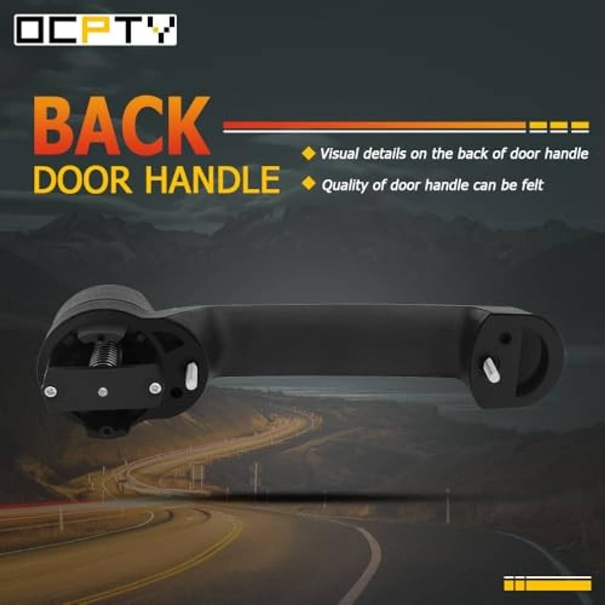 Back view of a black exterior door handle with mounting plate and slots
