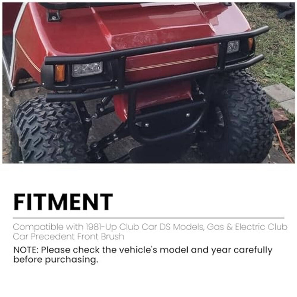 Front brush guard bumper with integrated light mounts, black tubular guard assembly