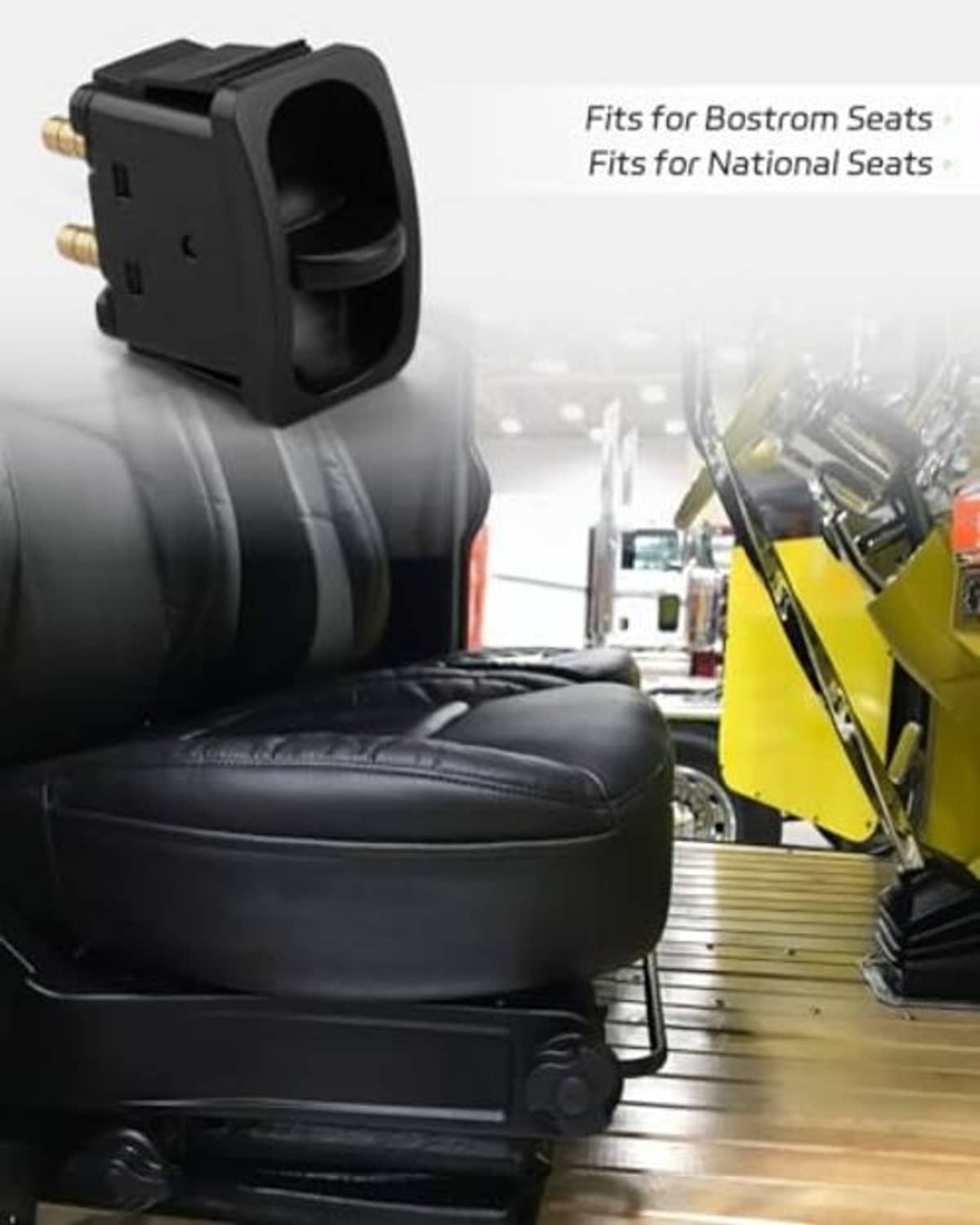 Black manual paddle valve switch mounted on a seat armrest area.