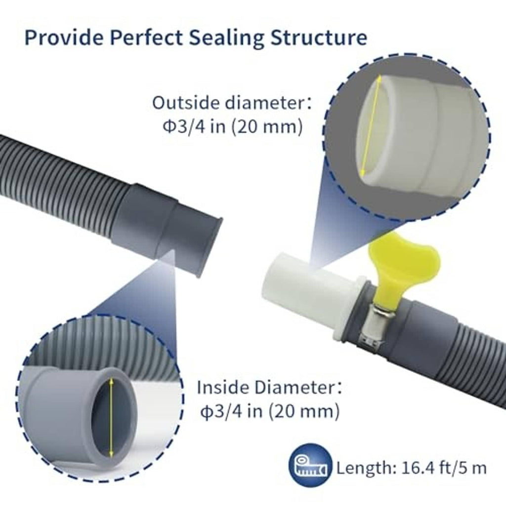 Gray corrugated hose with sealed connection section and adapter sleeve fitting