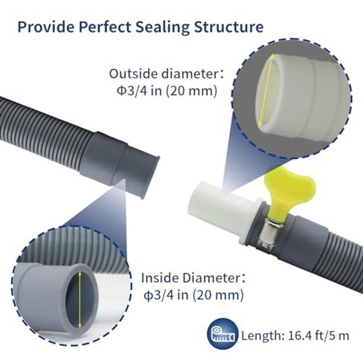 Gray corrugated hose with sealed connection section and adapter sleeve fitting