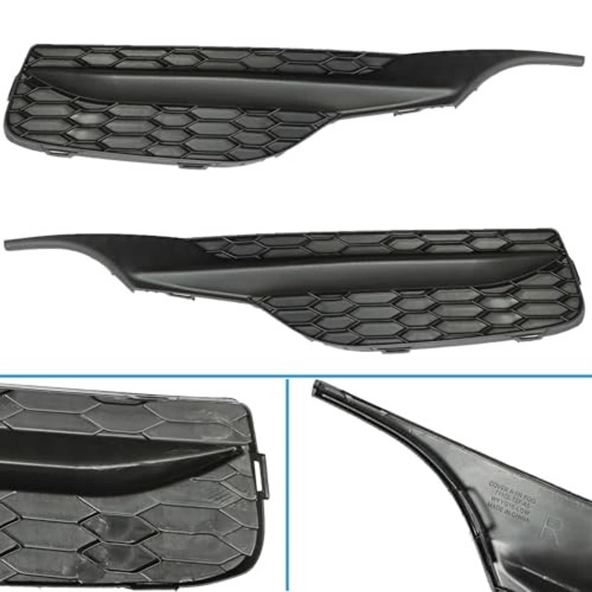 Textured black front bumper fog light covers, two-piece left and right grilles