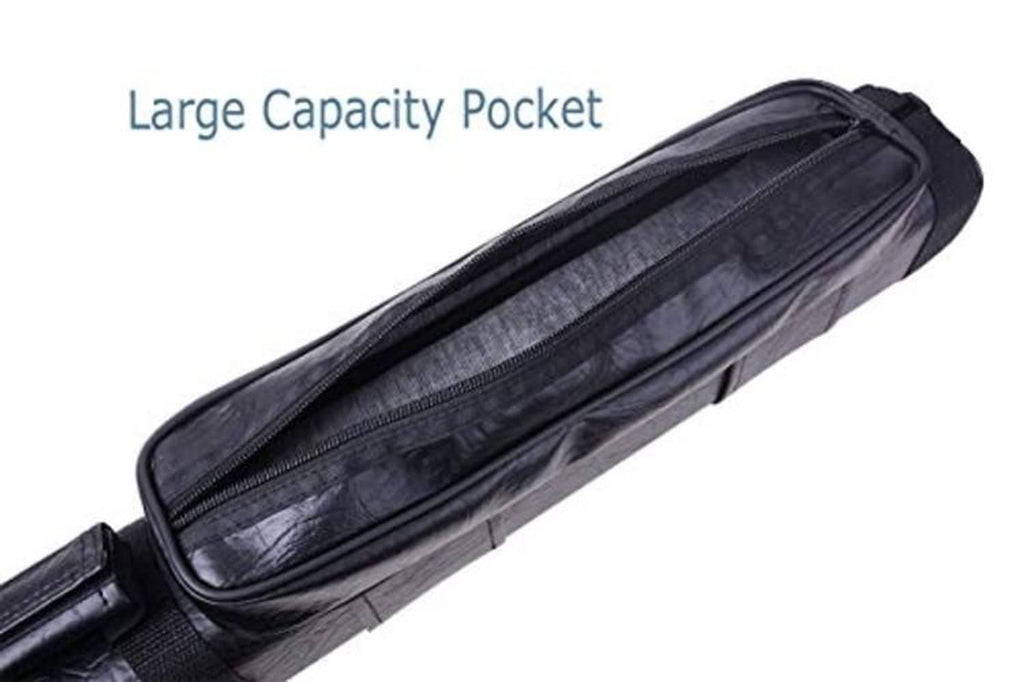 Black cue case with long zippered pocket on a padded outer shell
