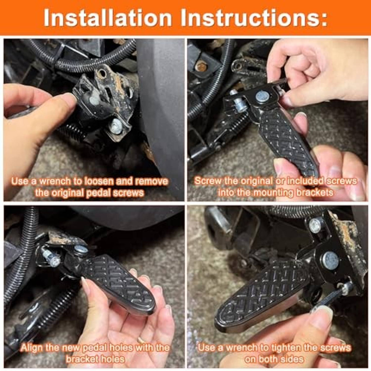 Foldable scooter foot pedal installation with textured step and metal mounting bracket