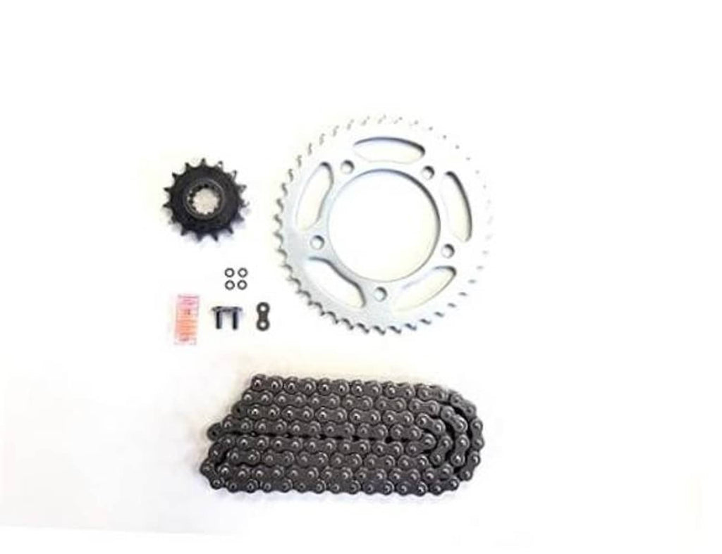Steel sprocket gear and dark O-ring motorcycle drive chain kit parts