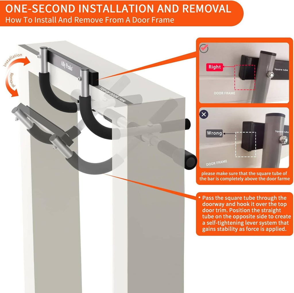 Doorway pull up bar installation shown with side brackets attaching to the door frame