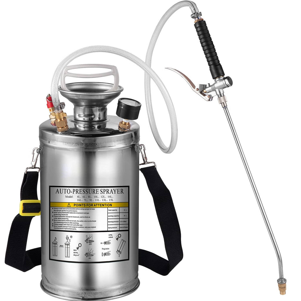 Stainless steel pressure sprayer with separate extension wand and integrated hose