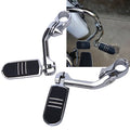 Chrome long highway motorcycle foot pegs with black rubber tread pads