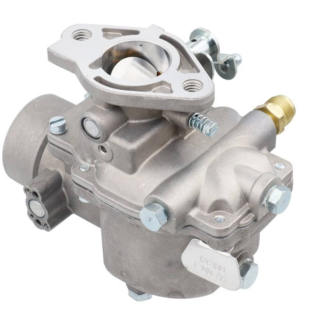 Metal carburetor with top mounting plate, circular bore, and side vacuum/vent ports