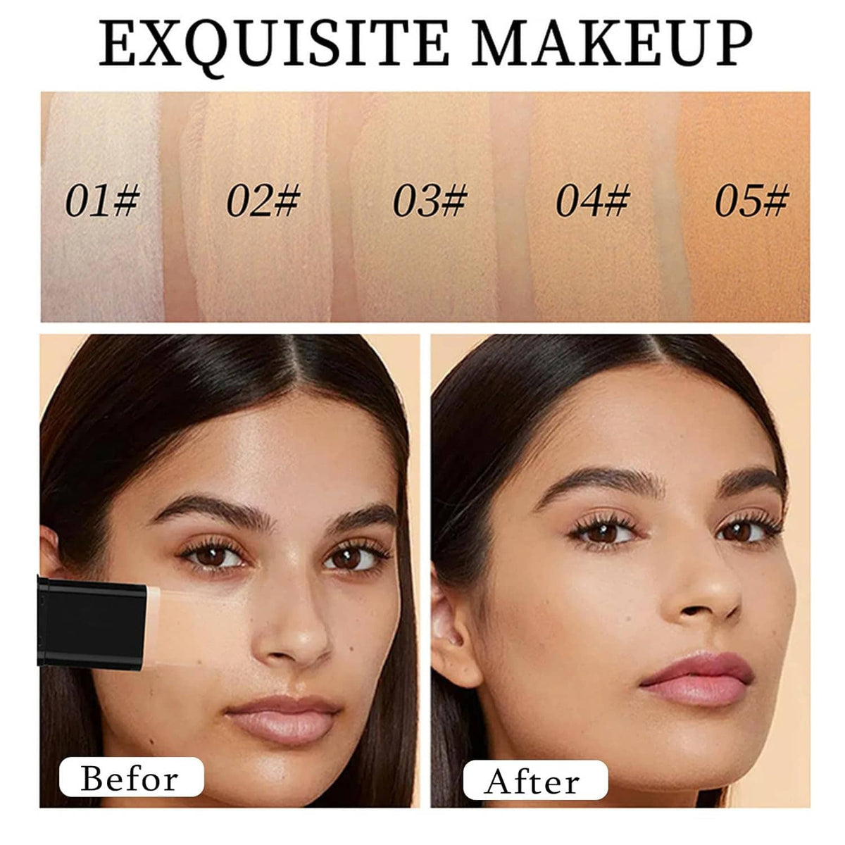 Concealer foundation stick shade swatches with black applicator stick