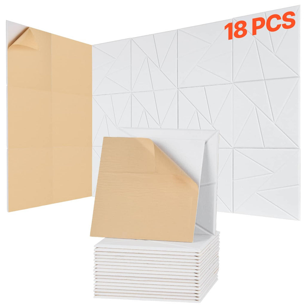 White 3D acoustic wall panels set, diamond-textured foam tiles with adhesive backing