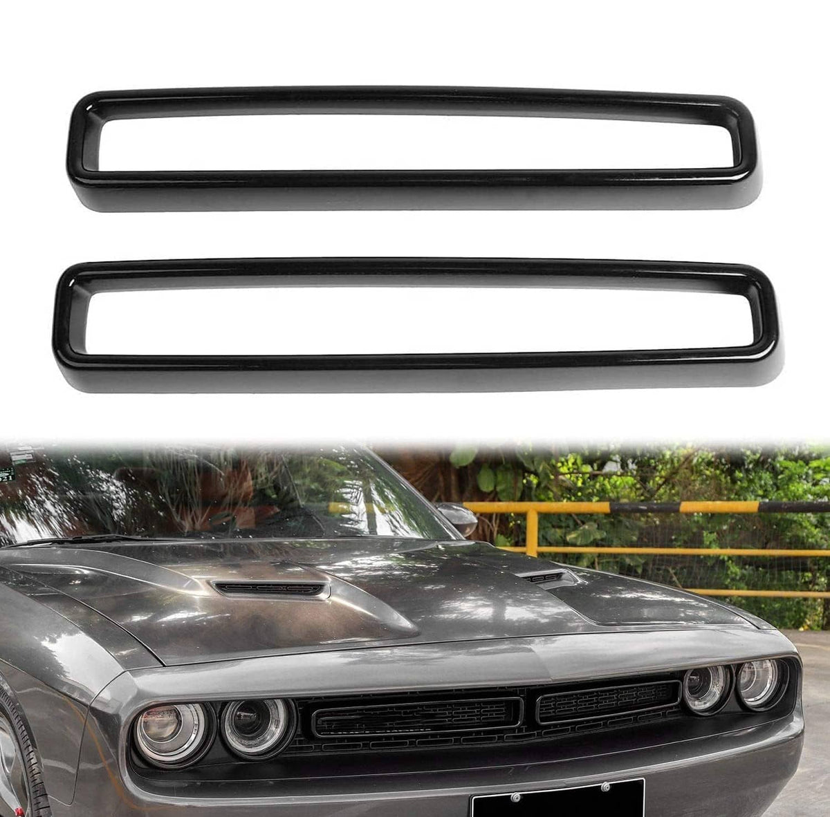 Two black grille trim bars with rectangular openings, matte finish