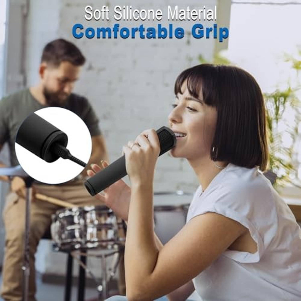 Black silicone microphone case with comfortable grip sleeve and textured grille