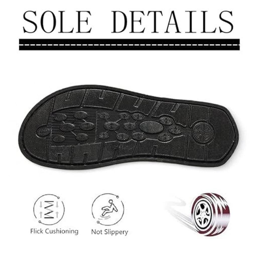 Sandal outsole tread detail with grippy black rubber pattern for slip resistance