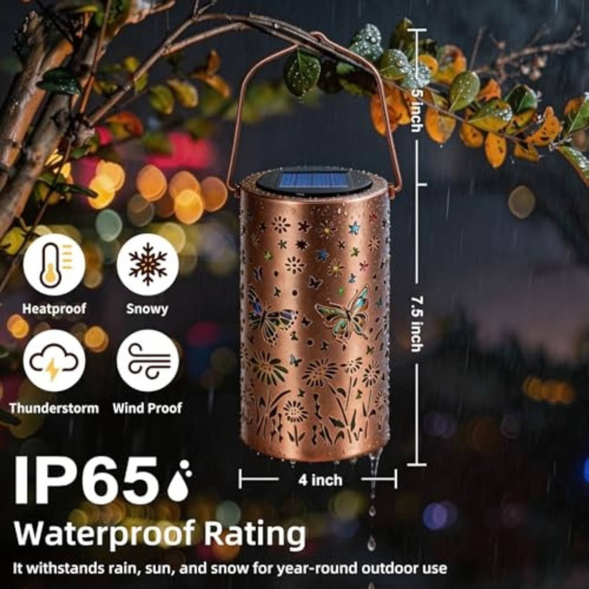 Waterproof solar lantern with butterfly and star cutout pattern, hanging handle