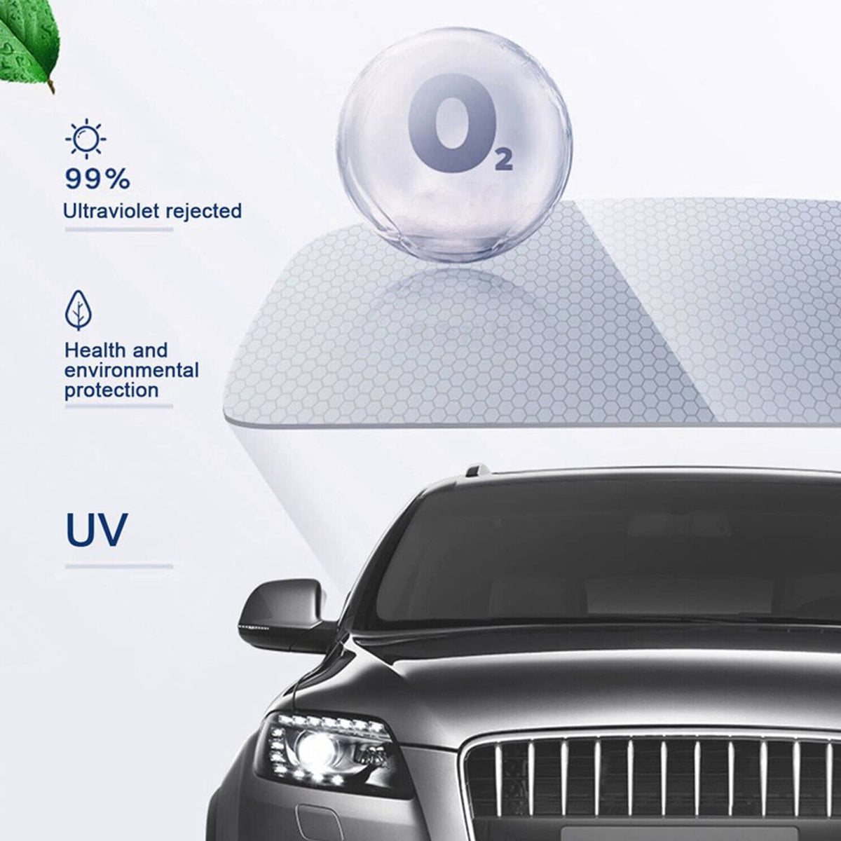 Automotive window tint film for UV protection, dark tinted glass on a car.