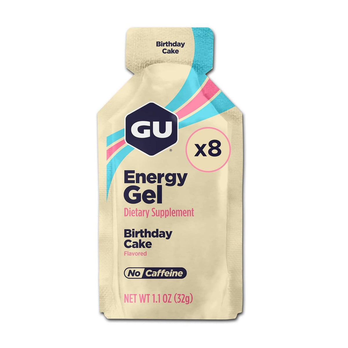 GU Energy gel multipack pouch, Birthday Cake flavor, 8-count, no caffeine