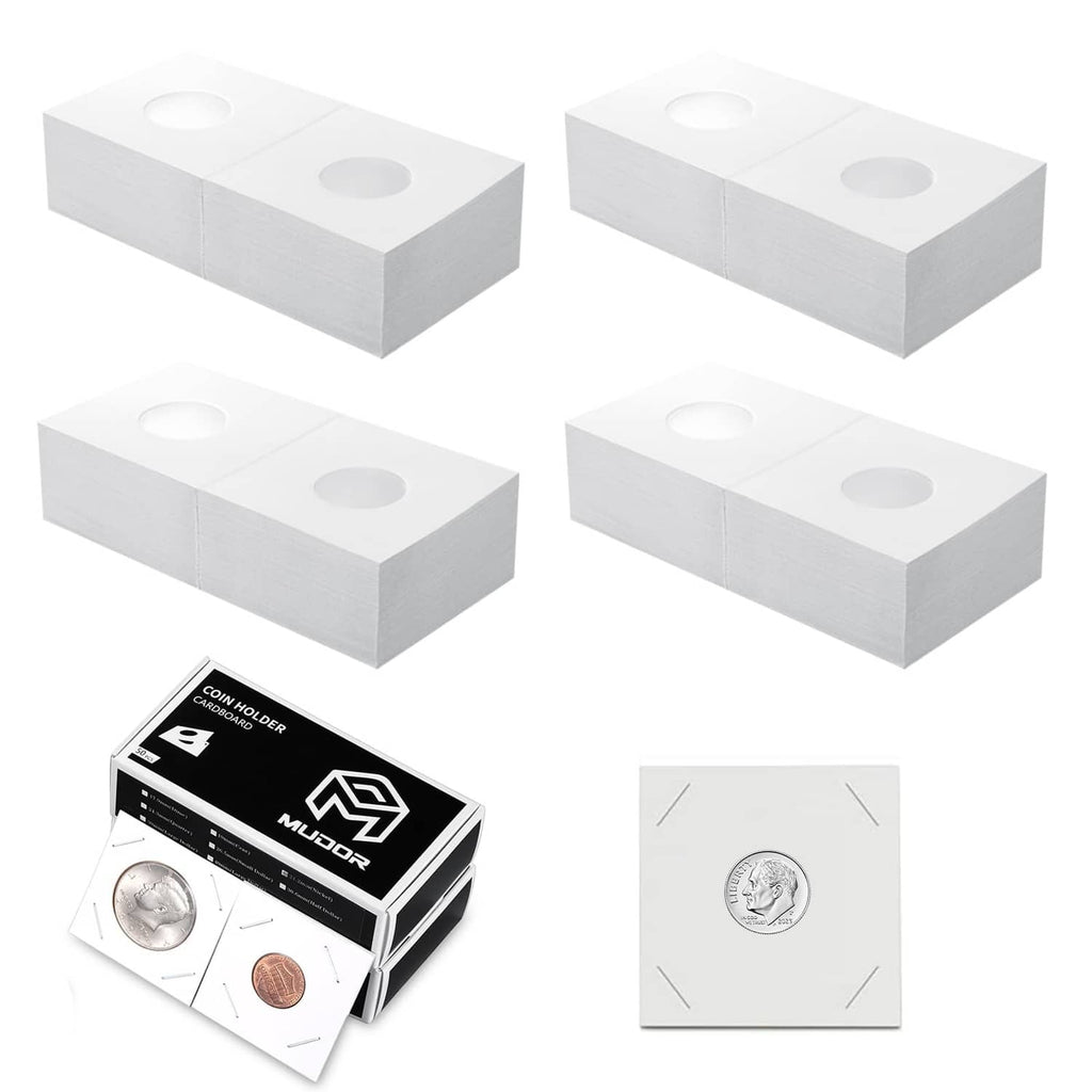 Pack of white 2x2 coin flip sleeves with two circular cutouts for dime storage