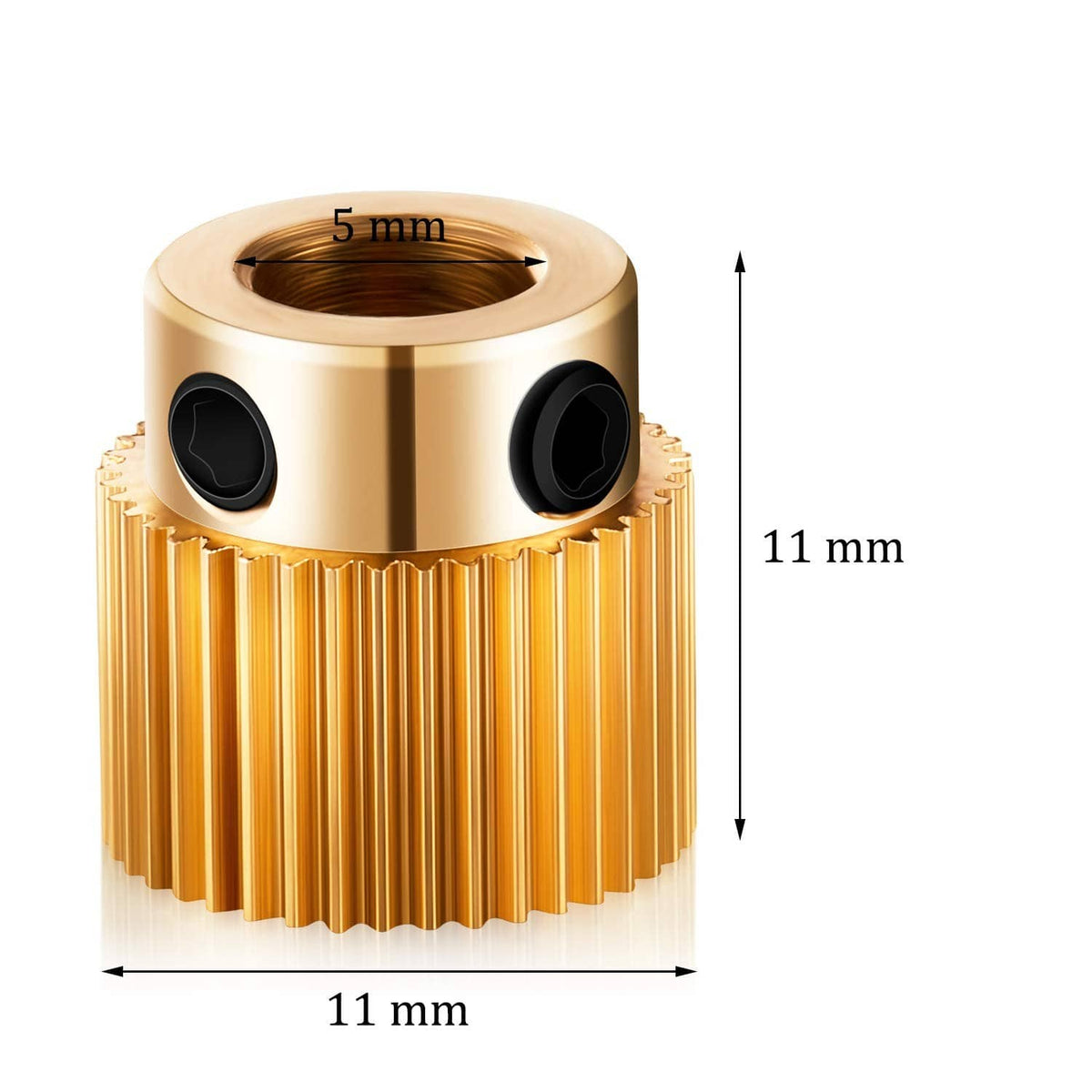 Single brass extruder drive wheel, ribbed cylinder with two black side inserts