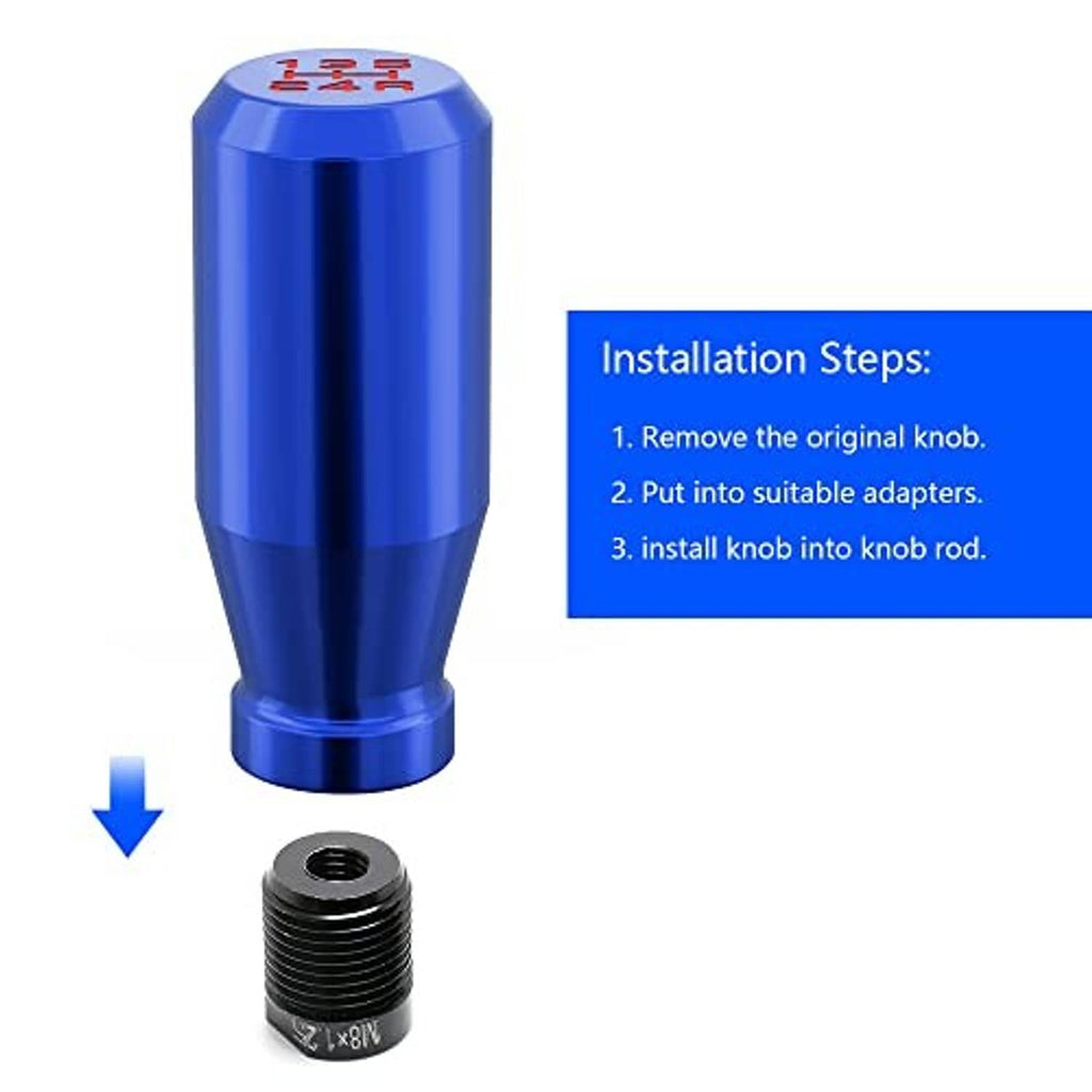 Blue shift knob with black threaded adapter for installation
