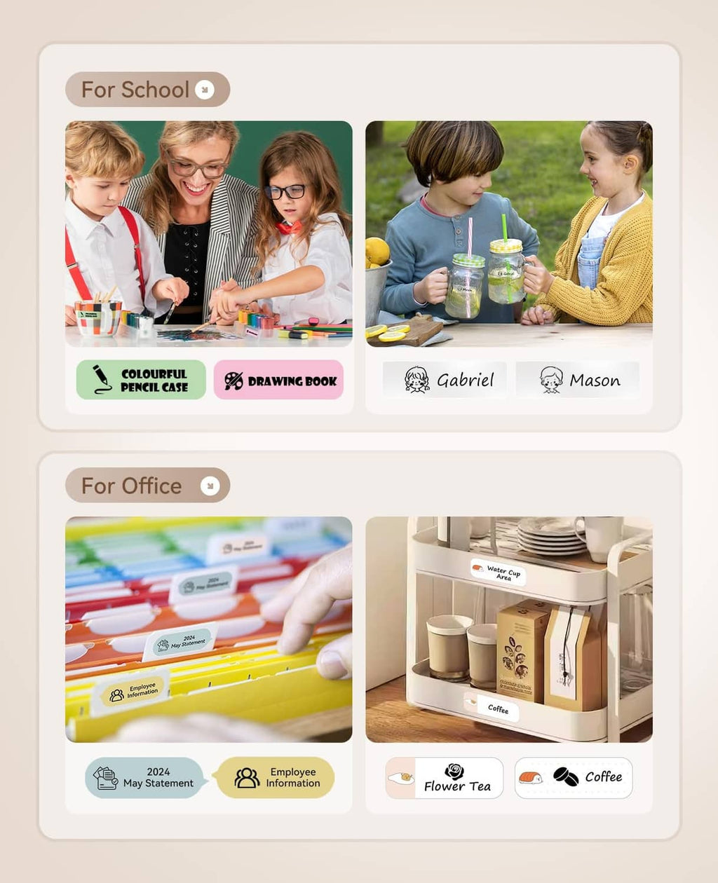 Label maker templates on smartphone screen for school and office